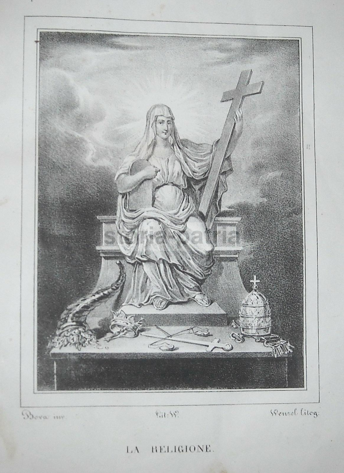 Allegoria Della Religione, Tiara Papale, Cornucopia, Artisti Wenzel E Bova, Lito, 800 immagine 1