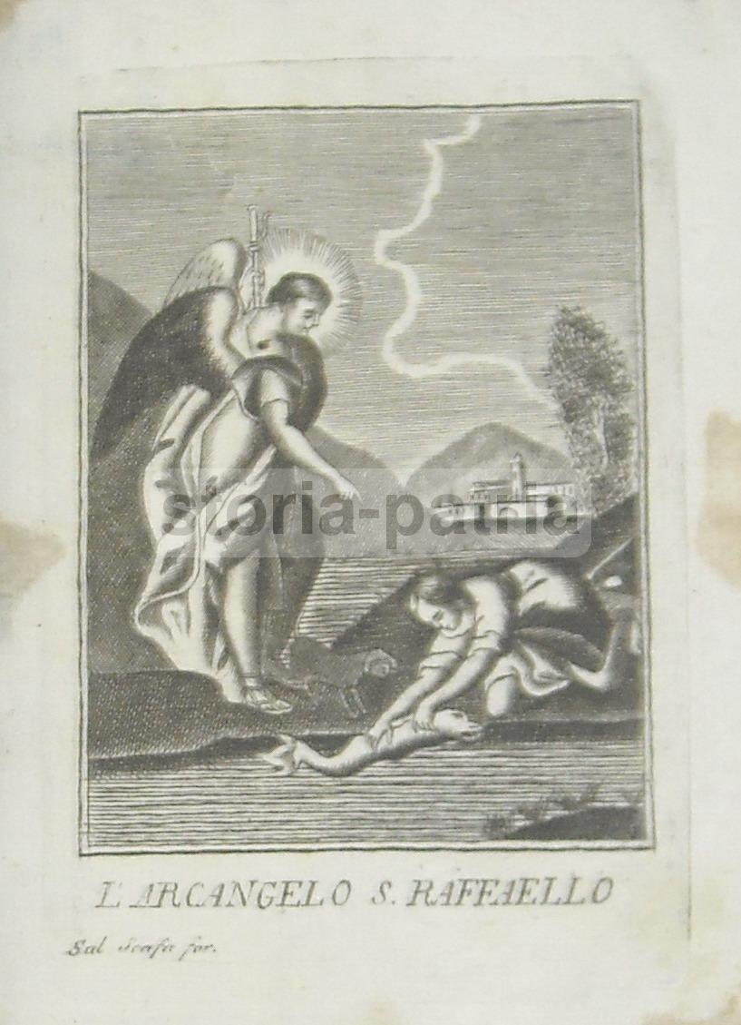 Antica Raffigurazione Devozionale, Stampa Popolare Napoletana, Scafa, San Raffaele immagine 1