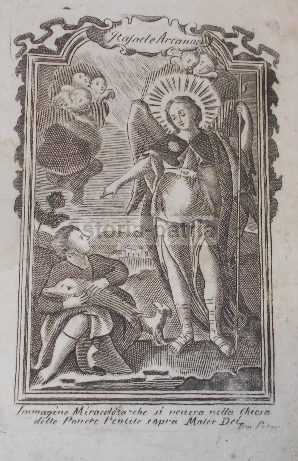 Antica Raffigurazione Devozionale, Stampa Popolare, San Raffaele E Tobia, Pesci immagine 1