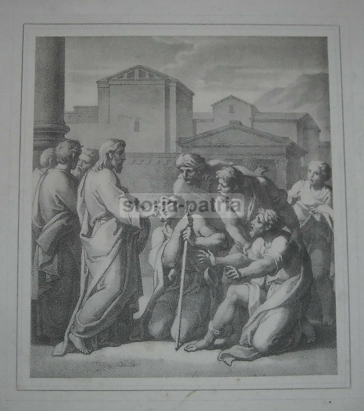 Antica Stampa Devozionale, Gesu Ridona La Vista A Un Cieco, Cecita, Ottica, 800 immagine 1