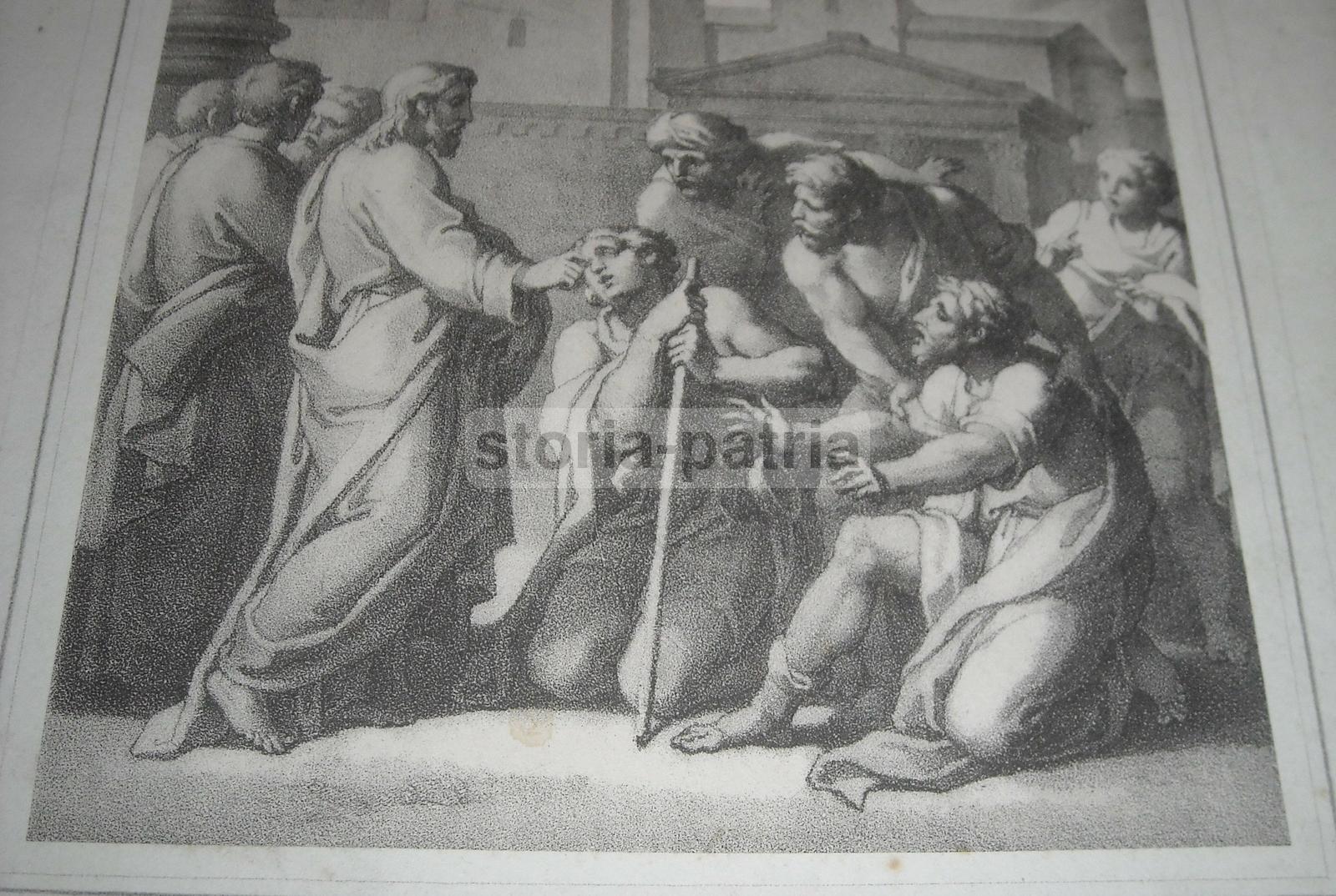 Antica Stampa Devozionale, Gesu Ridona La Vista A Un Cieco, Cecita, Ottica, 800 immagine 3