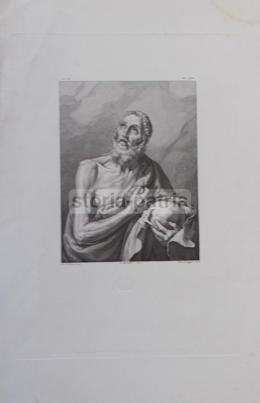 Antica Stampa Devozionale, San Girolamo, Ribera, Artisti Raggio E Metalli, Basadonna immagine 1