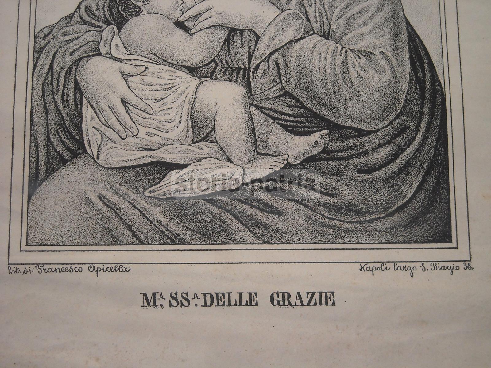 Antica Stampa Popolare Devozionale, Arte Napoletana, Allattamento, Madonna, Bambino immagine 2