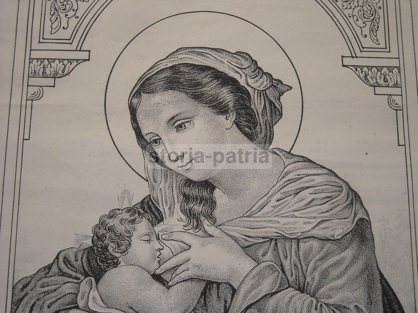 Antica Stampa Popolare Devozionale, Arte Napoletana, Allattamento, Madonna, Bambino immagine 3
