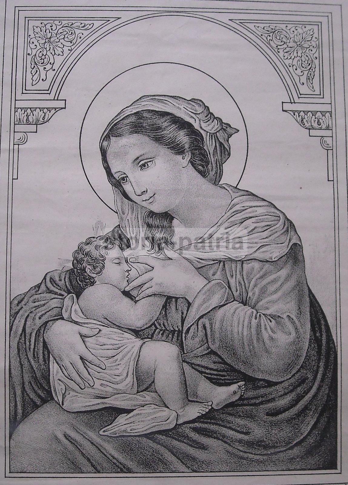 Antica Stampa Popolare Devozionale, Arte Napoletana, Allattamento, Madonna, Bambino immagine 5