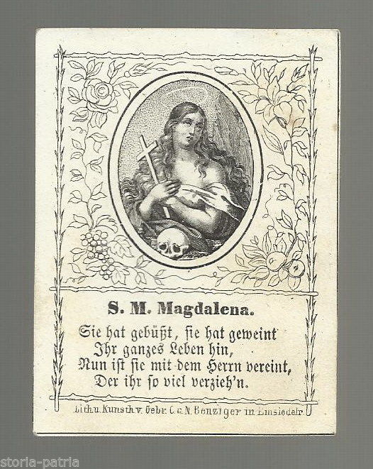 Antica Stampa Popolare Devozionale, Maddalena, Incisione Dell800, Santino d'Epoca immagine 1