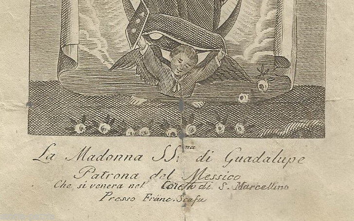 Antica Stampa Popolare Devozionale, Napoli, Madonna Di Guadalupe, Messico, Scafa, 800 immagine 2