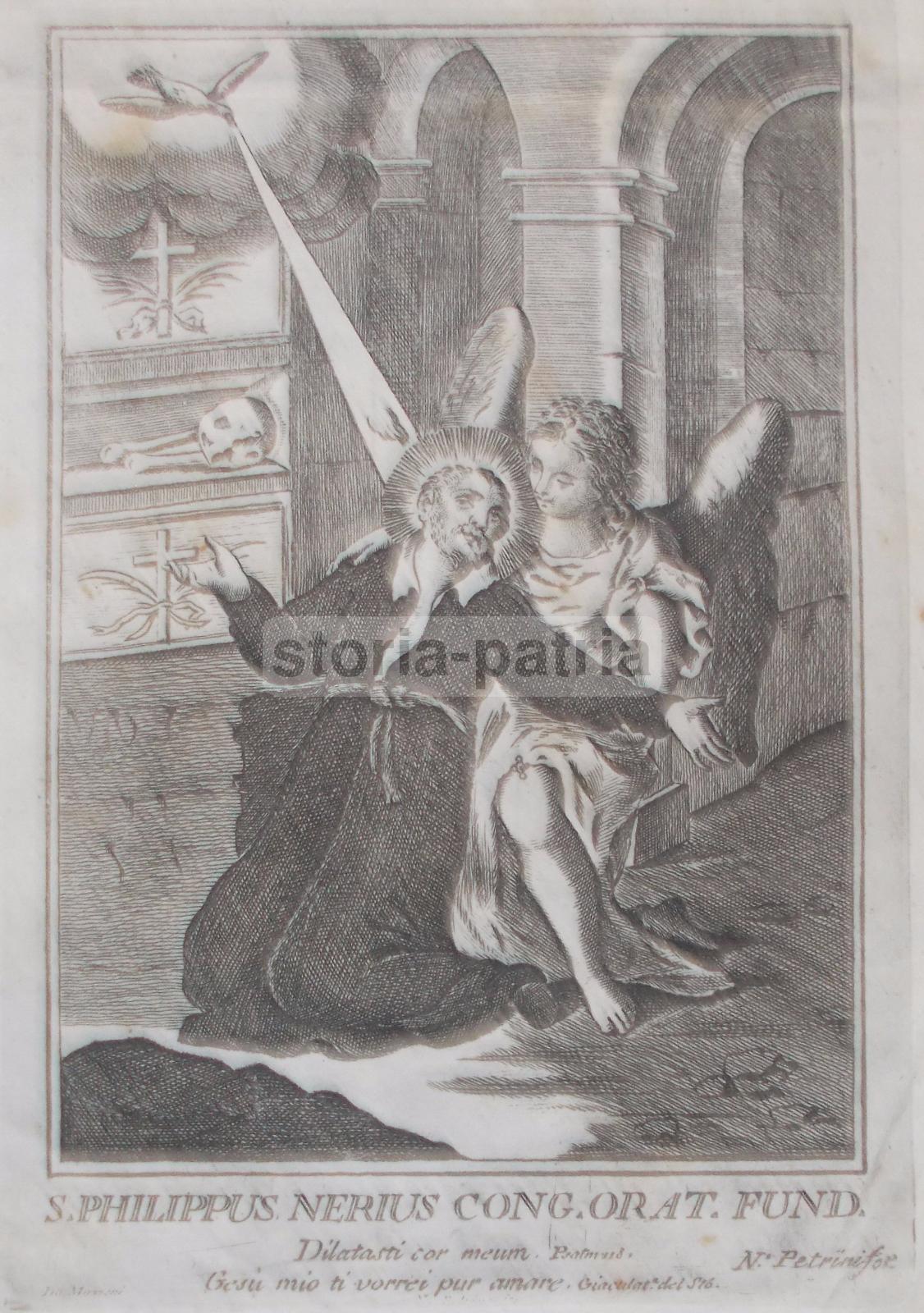 Antica Stampa Popolare Devozionale, Rara Incisione, Artista Petrini, Filippo Neri immagine 1