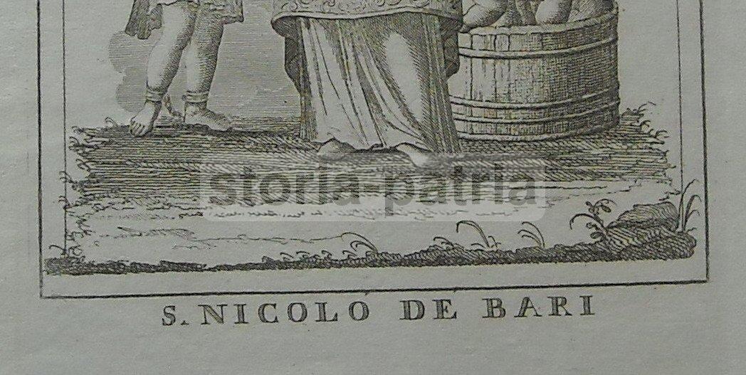 Antica Stampa Popolare Devozionale, San Nicola, Bari, Puglia, Antica Incisione, 800 immagine 1