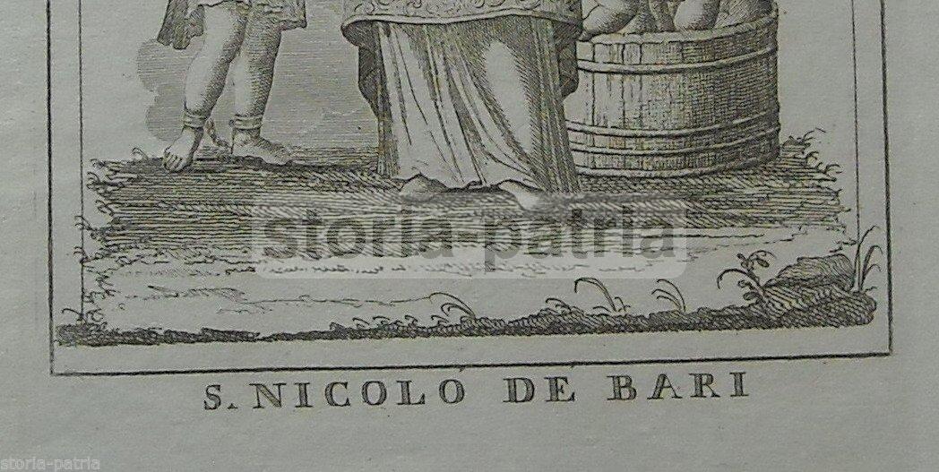 Antica Stampa Popolare Devozionale, San Nicola, Bari, Puglia, Antica Incisione, 800 immagine 3