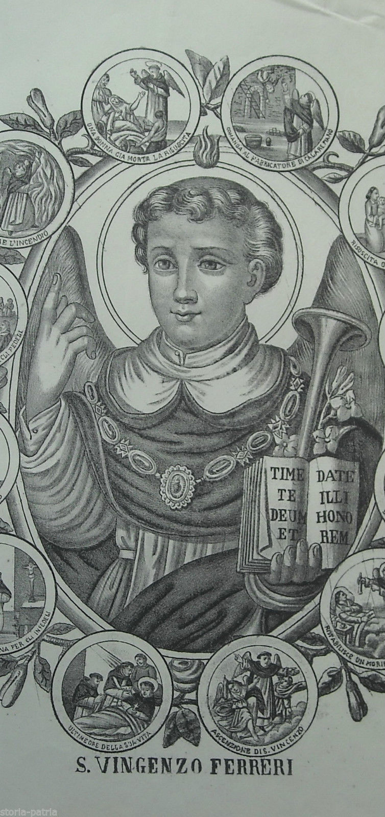 Antica Stampa Popolare Napoletana, S Vincenzo Ferreri, Vita E Miracoli, Bella Lito immagine 1