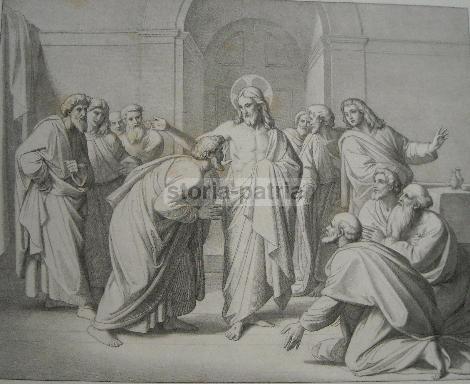 Arte, Antica Scena Devozionale, Gesu, Apostoli, San Tommaso, Incisione 800, Consoni immagine 1