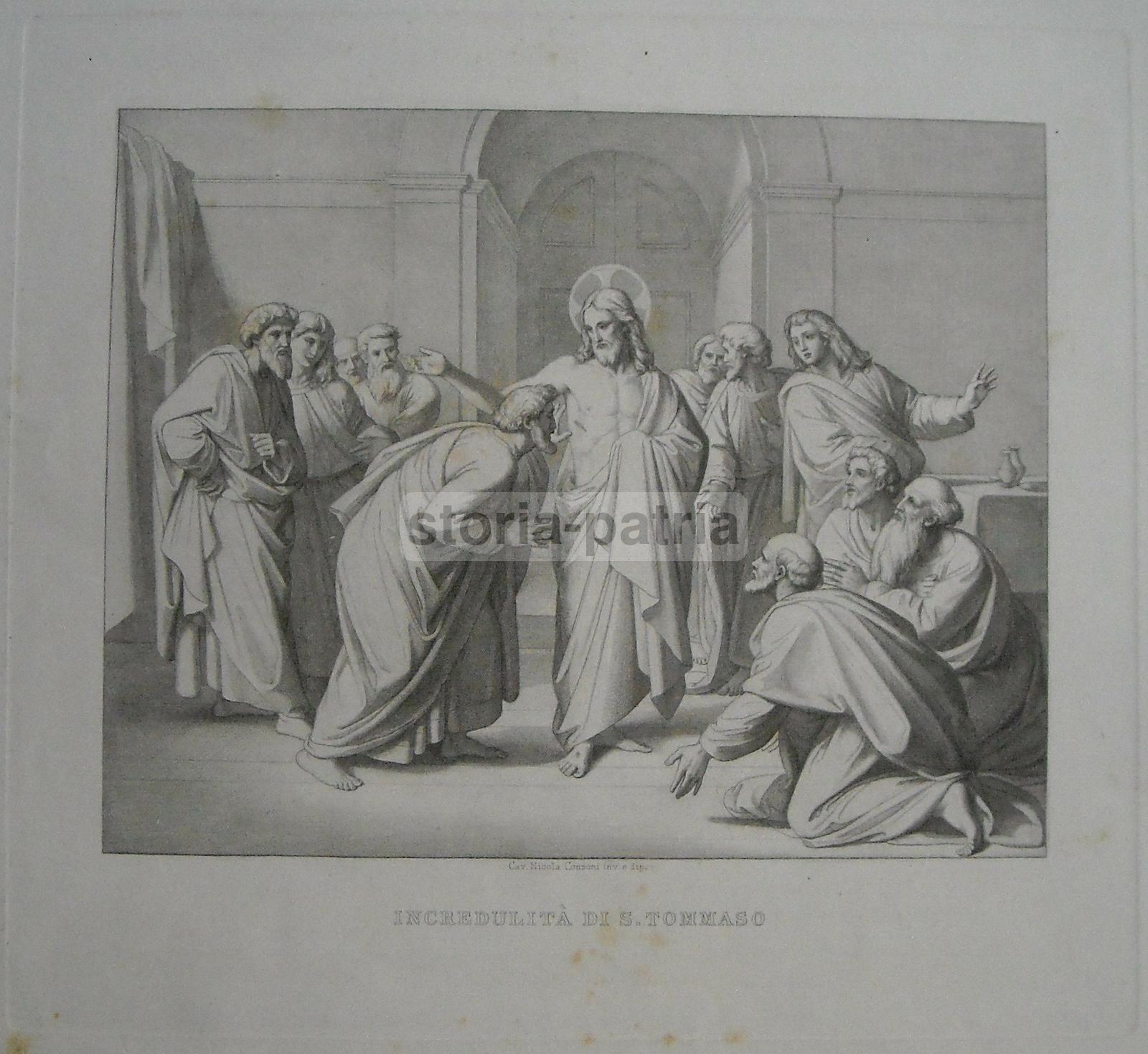 Arte, Antica Scena Devozionale, Gesu, Apostoli, San Tommaso, Incisione 800, Consoni immagine 2