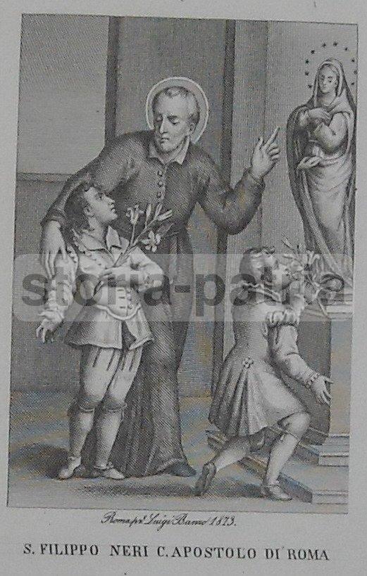 Arte, Antica Stampa Devozionale, Artista Incisore Banzo, Roma, S Filippo Neri, 1873 immagine 1