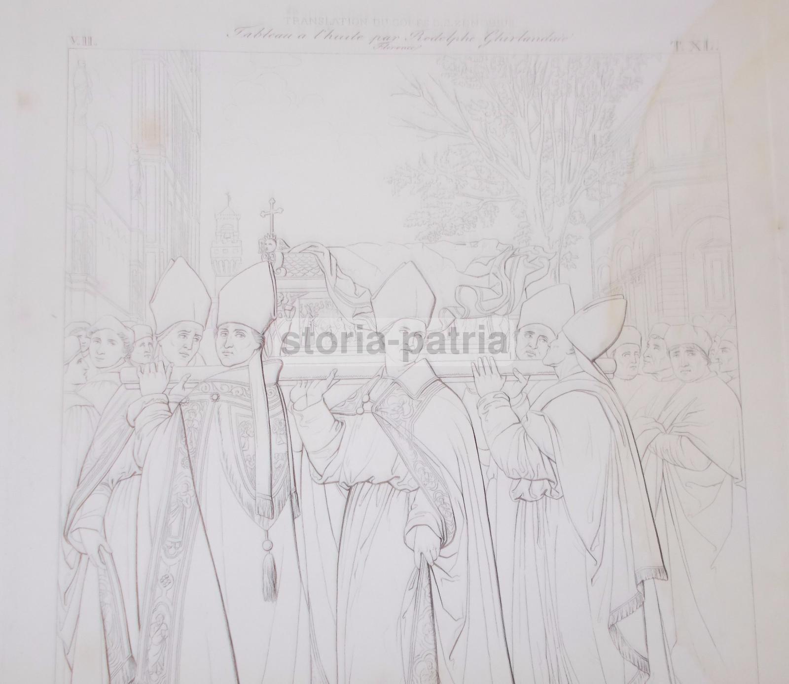 Arte, Antica Stampa Devozionale, San Zanobio, Traslazione, Ghirlandaio, Pistolesi, 800 immagine 1