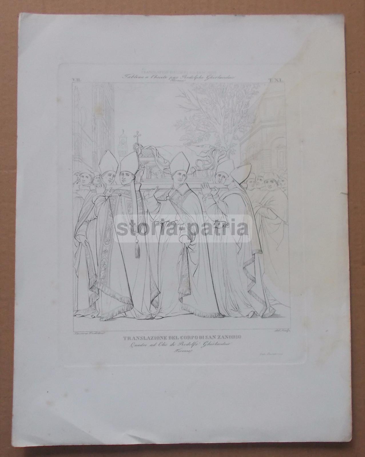 Arte, Antica Stampa Devozionale, San Zanobio, Traslazione, Ghirlandaio, Pistolesi, 800 immagine 2