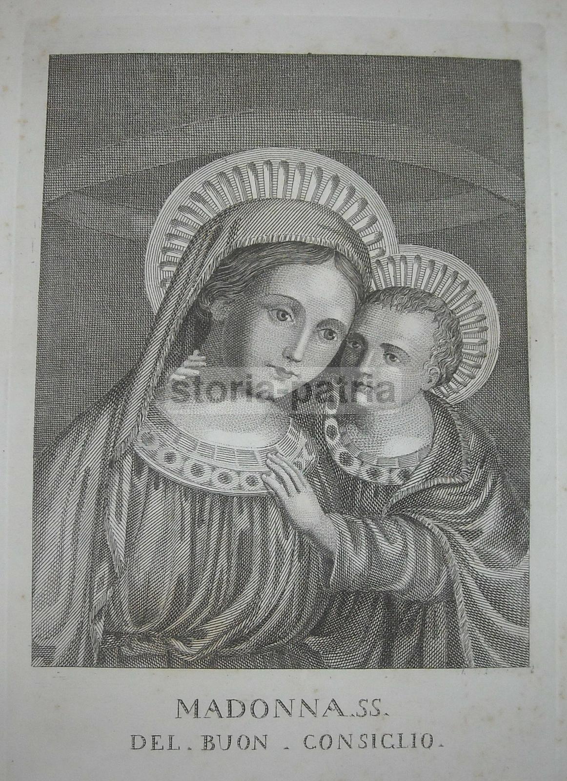 Arte, Antica Stampa Popolare Devozionale, Madonna Buon Consiglio, Bella Incisione immagine 3