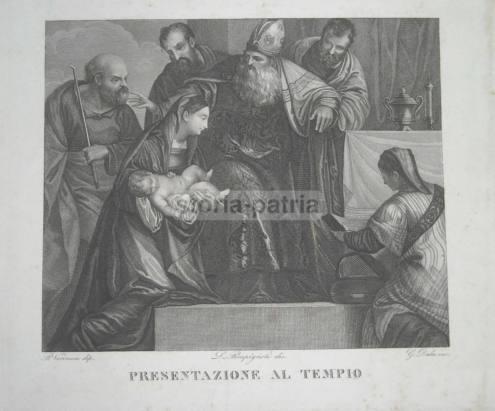 Arte Antica, Veronese, Pompignoli, Incisore Dala, Vita Di Gesu, Tempio, Antica Stampa immagine 1