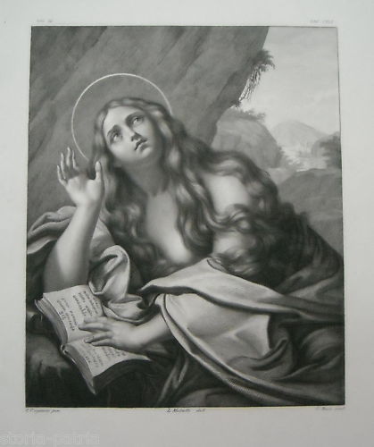 Arte, Cagnacci, Rose, Antica Stampa Devozionale, Maddalena immagine 1