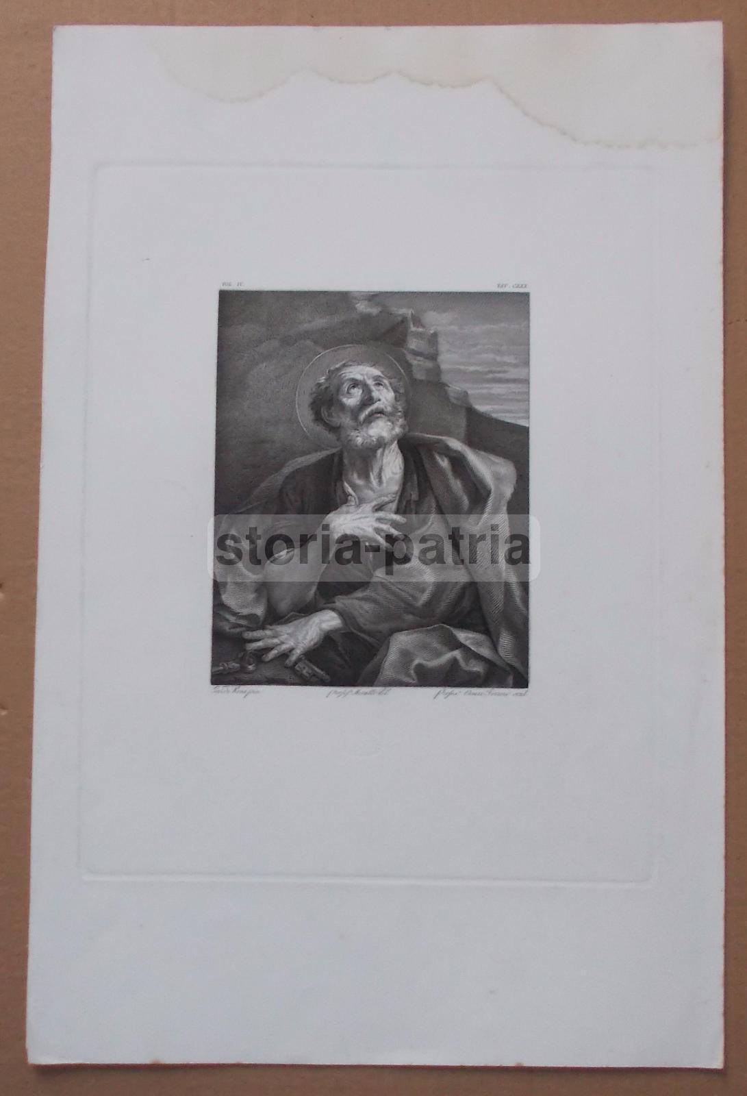 Arte, Guido Reni, Antica Stampa Devozionale, San Pietro Penitente, Incisore Ferreri immagine 1