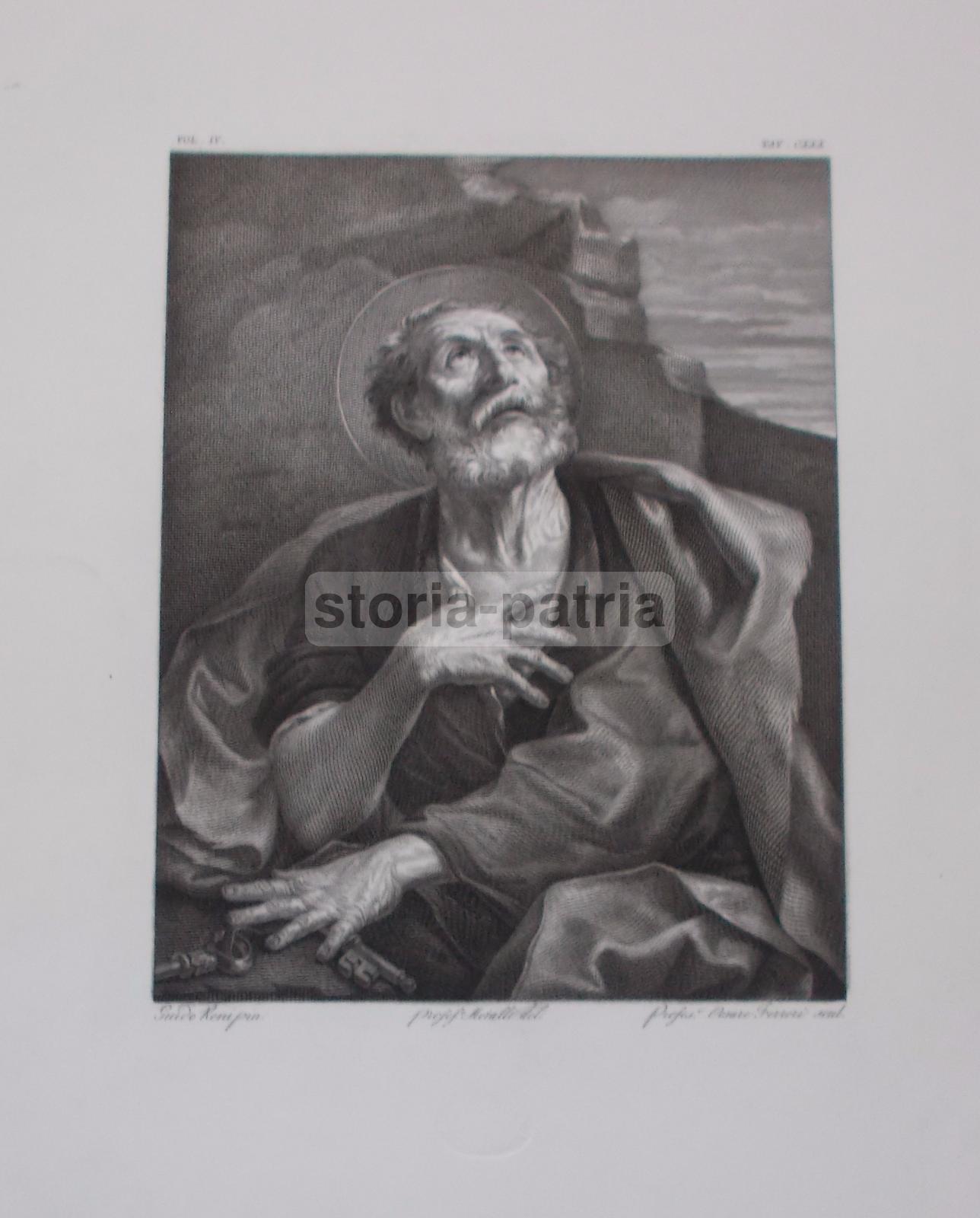 Arte, Guido Reni, Antica Stampa Devozionale, San Pietro Penitente, Incisore Ferreri immagine 2