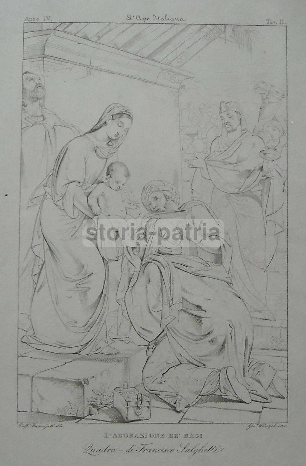 Arte, Nascita Di Gesu, Antica Incisione, Wenzel, Buonaiuti, Salghetti, Antica Stampa immagine 4