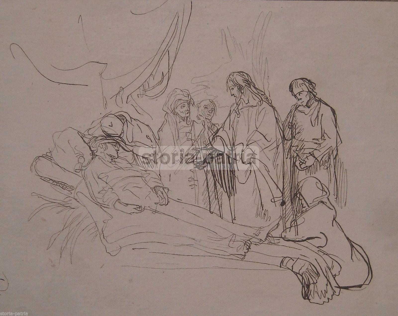 Arte, Suggestiva Antica Veduta, Gesu Davanti Ad Un Infermo, Rembrandt, Watts, 1765 immagine 1