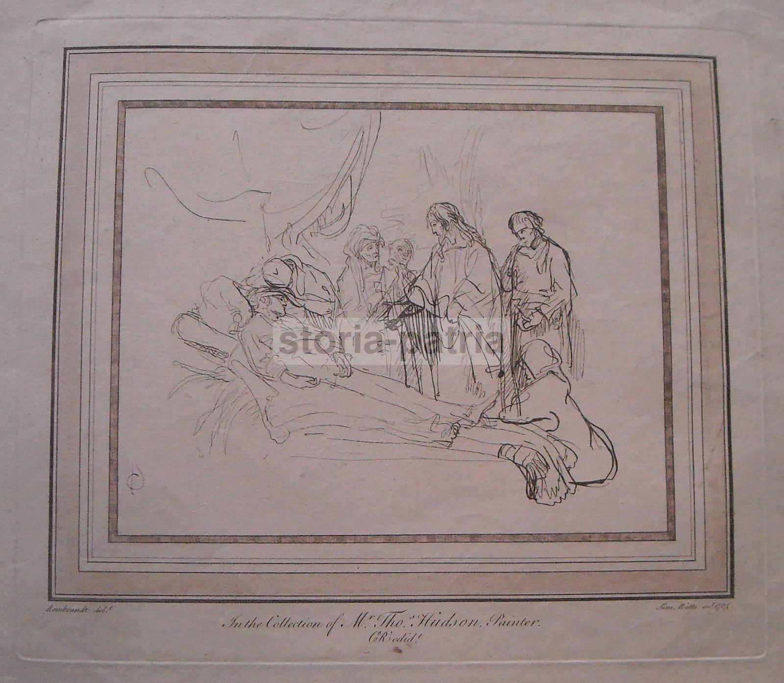 Arte, Suggestiva Antica Veduta, Gesu Davanti Ad Un Infermo, Rembrandt, Watts, 1765 immagine 1