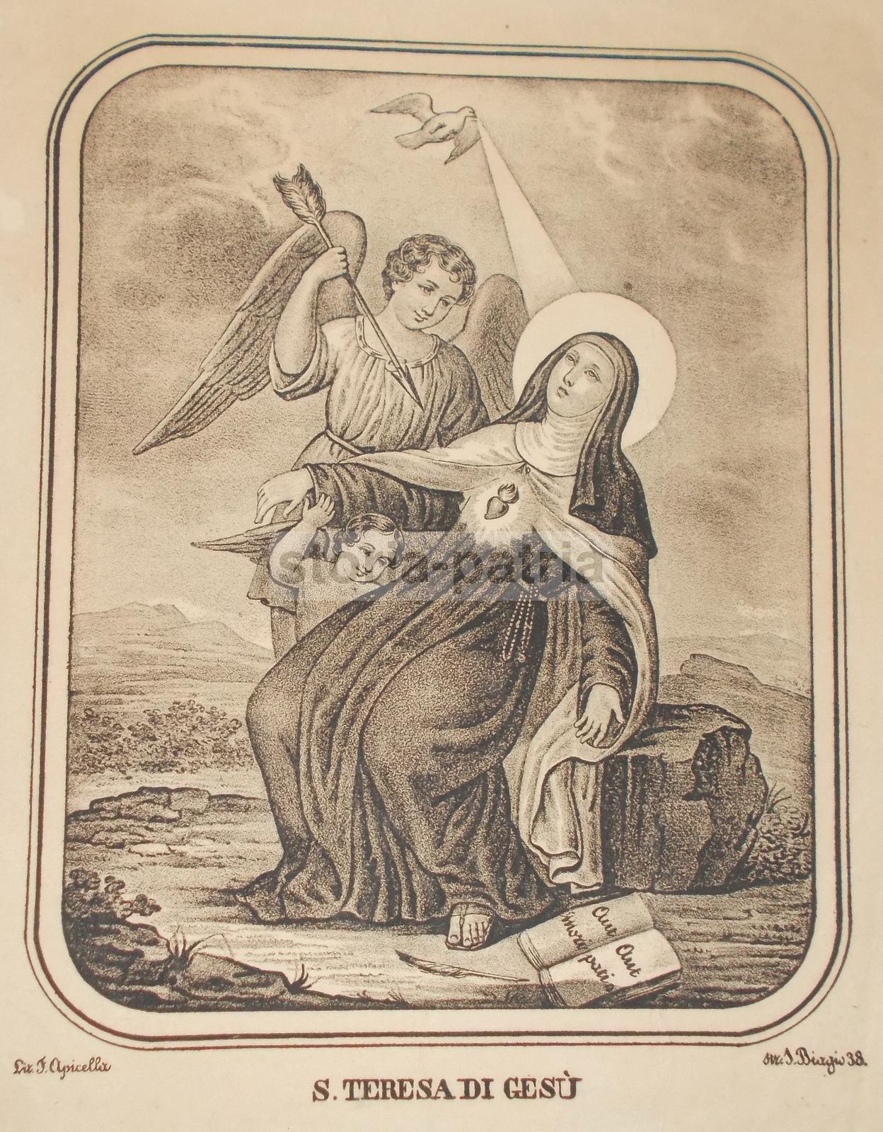 Bella Antica Stampa Popolare Devozionale, Santa Teresa, Antica Lito Napoletana, 800 immagine 3