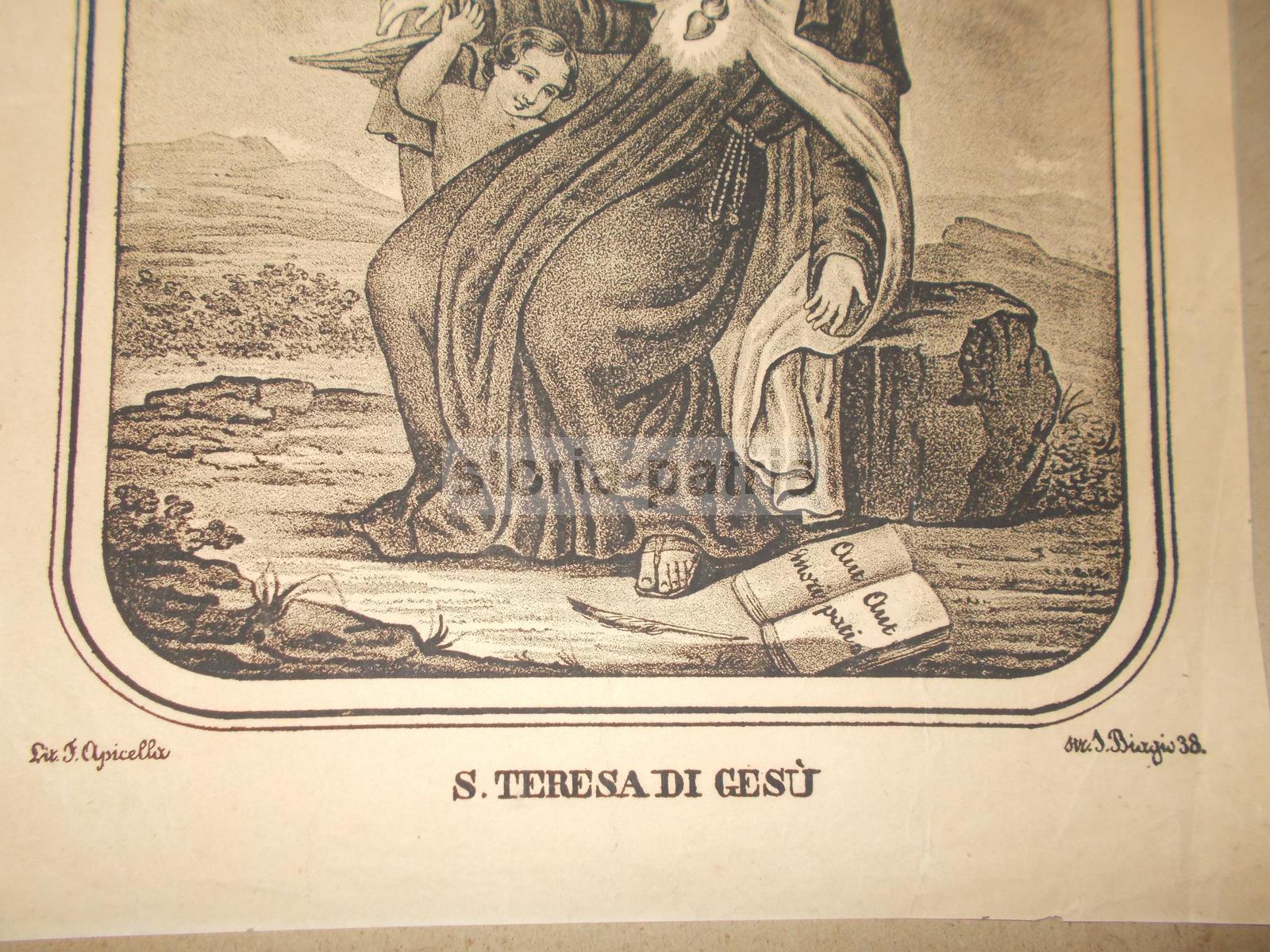 Bella Antica Stampa Popolare Devozionale, Santa Teresa, Antica Lito Napoletana, 800 immagine 5