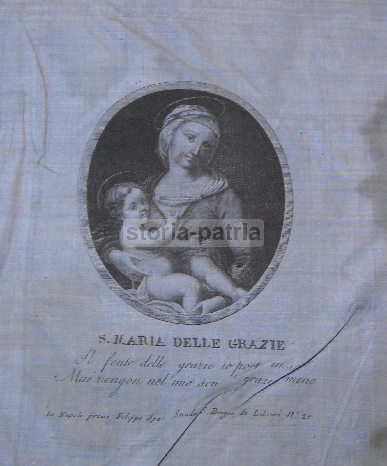 Campania, Antica Stampa Devozionale, Inusuale Incisione Su Tessuto, Da Collezione immagine 1