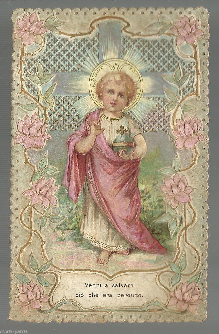 Gesu Bambino, Antico Santino, Con Pregevole Merlettatura, Artistico, Da Collezione immagine 1