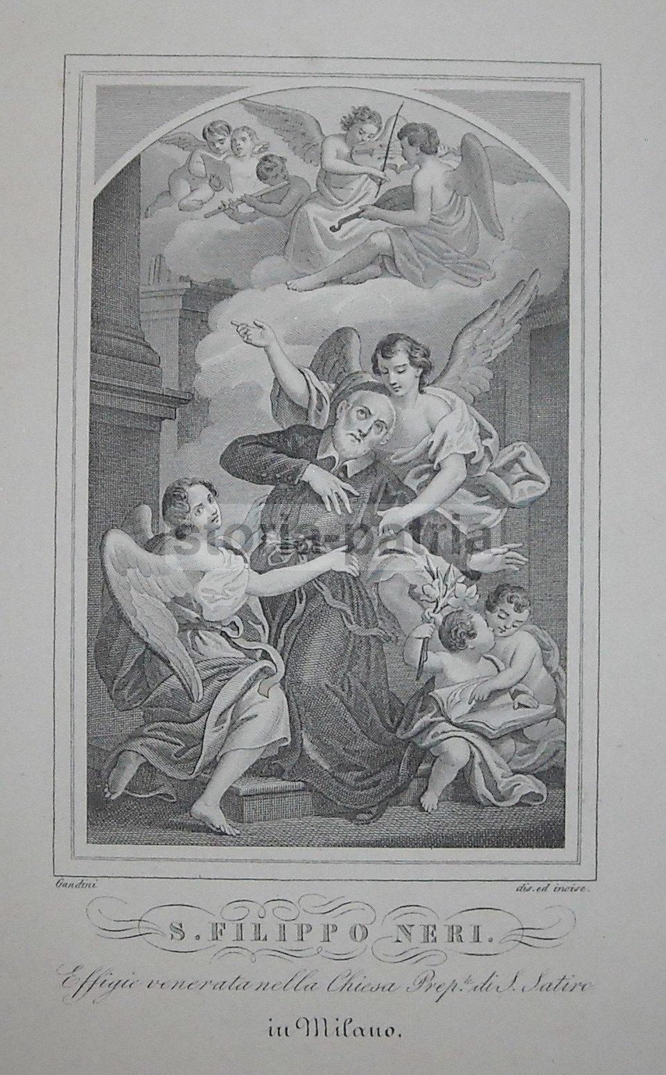Milano, Chiesa S Satiro, Antica Stampa Devozionale, Incisore Gandini, Neri, 800 immagine 1