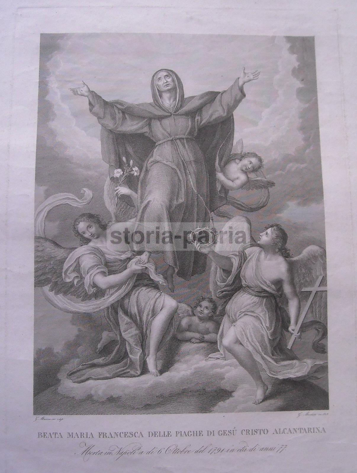 Napoli, Antica Stampa Devozionale, Alcantarini, Bella Iconografia, Mochetti, Manna immagine 1