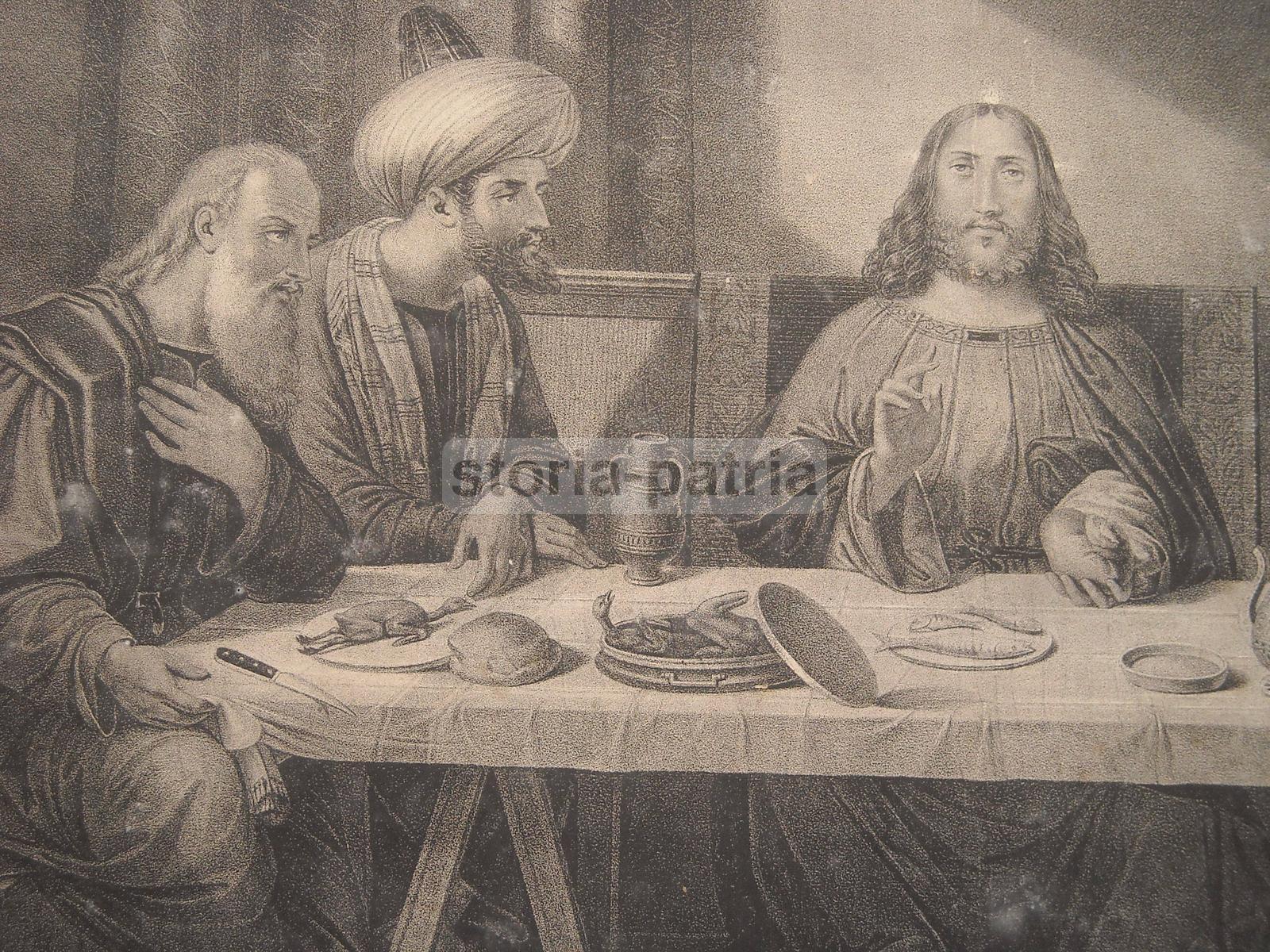 Napoli, Galvani, Grande Stampa Devozionale, Gesu A Tavola, Flachnecher, Bellini, Arte immagine 1