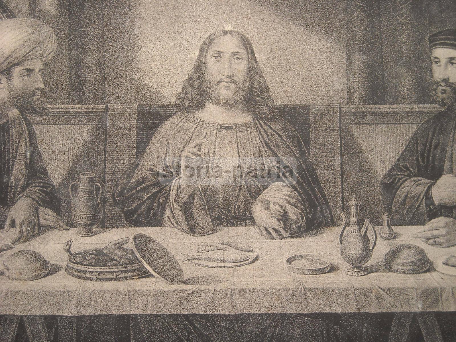 Napoli, Galvani, Grande Stampa Devozionale, Gesu A Tavola, Flachnecher, Bellini, Arte immagine 4