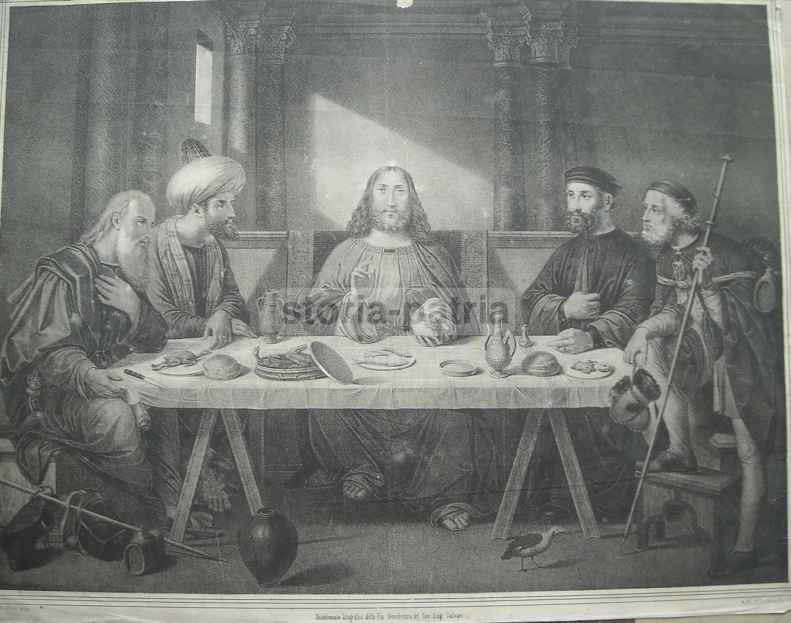 Napoli, Galvani, Grande Stampa Devozionale, Gesu A Tavola, Flachnecher, Bellini, Arte immagine 5