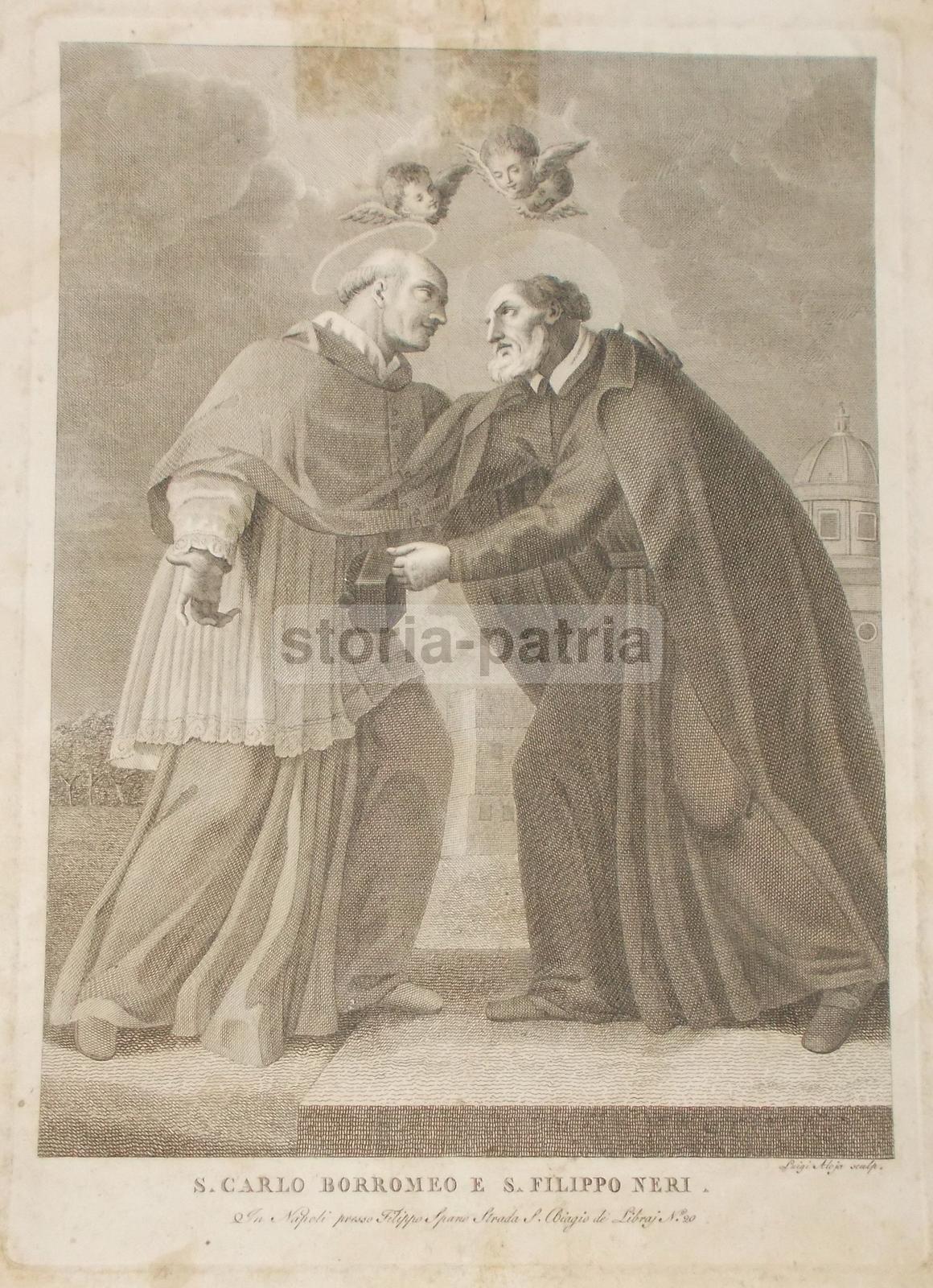 Napoli, Inusuale Stampa Popolare Devozionale, S Filippo E S Carlo, Aloja Incisore immagine 1