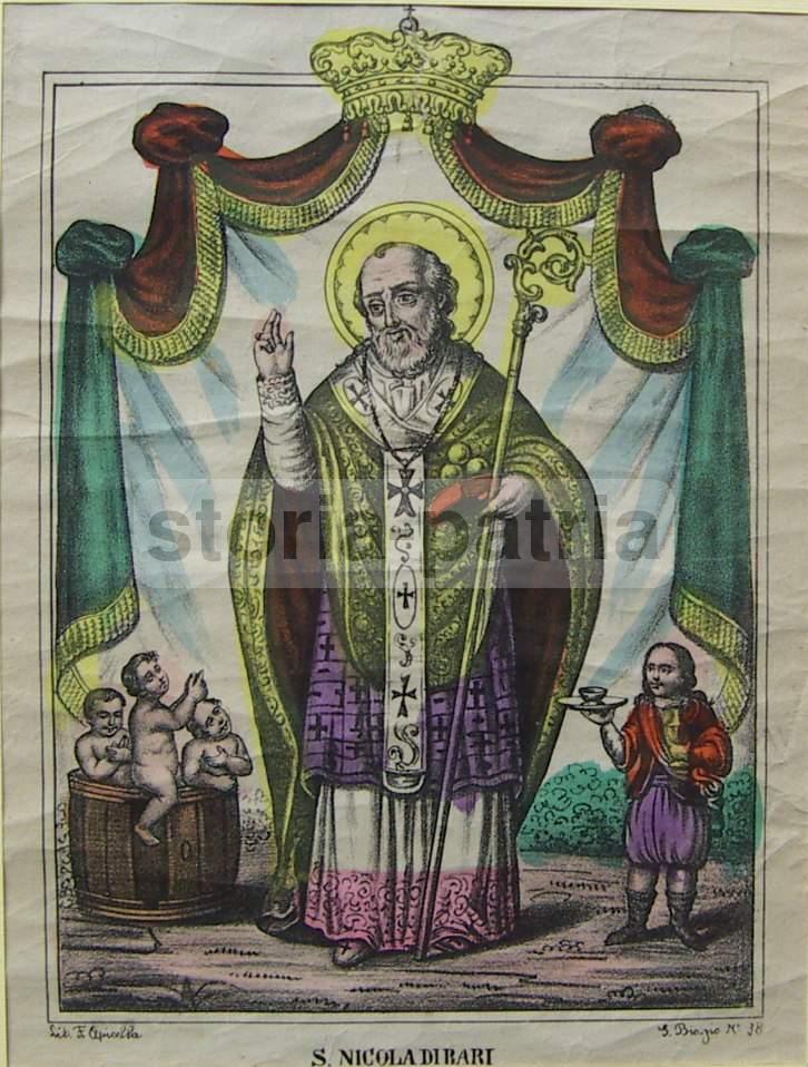 Puglia, Bari, Antica Stampa Popolare Devozionale, San Nicola, Bella Lito Apicella immagine 1