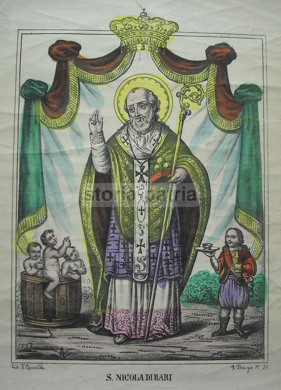 Puglia, Bari, Antica Stampa Popolare Devozionale, San Nicola, Bella Lito Apicella immagine 3