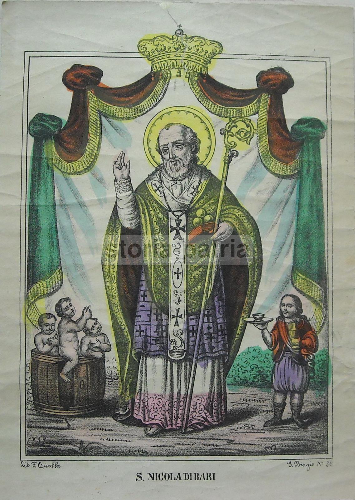 Puglia, Bari, Antica Stampa Popolare Devozionale, San Nicola, Bella Lito Apicella immagine 4