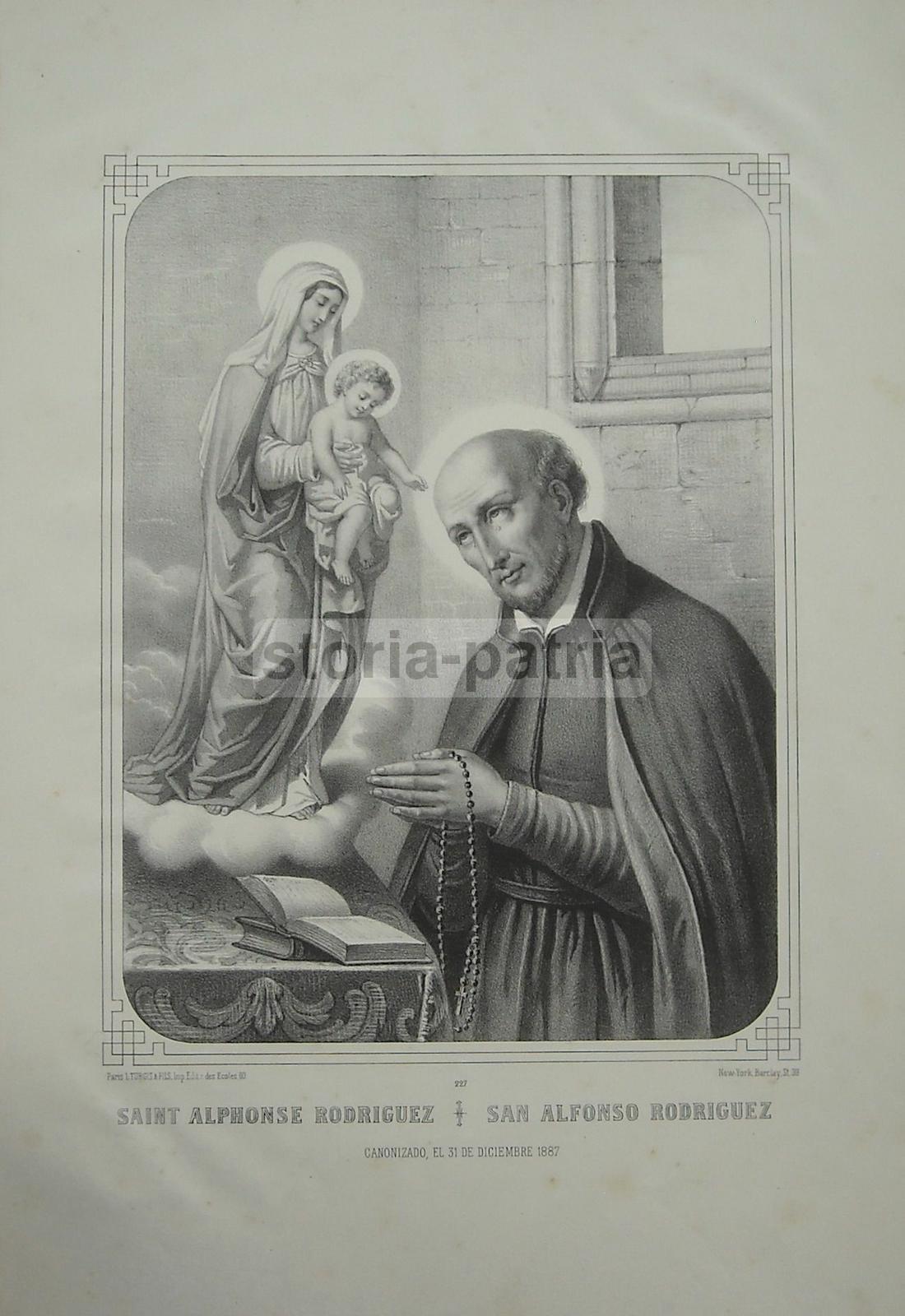 S Alfonso Rodriguez, Bella Antica Iconografia Devozionale, Rosario, Spagna, Lito immagine 1