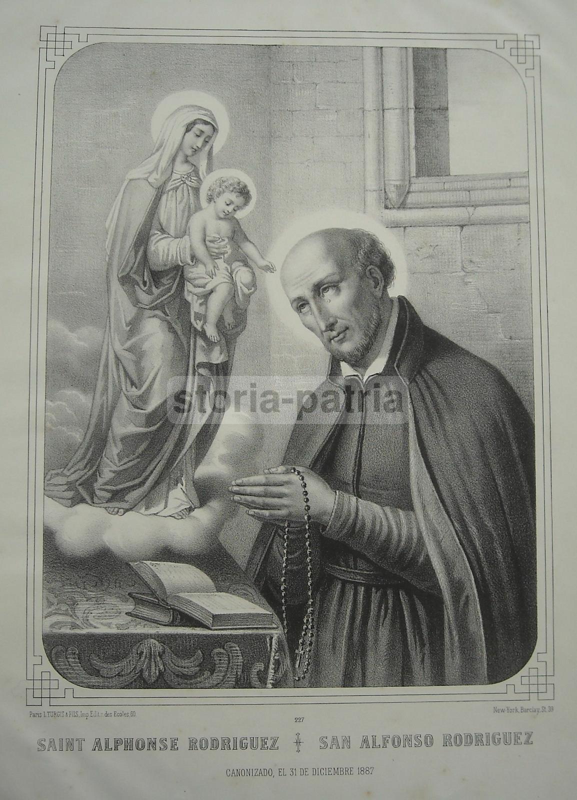 S Alfonso Rodriguez, Bella Antica Iconografia Devozionale, Rosario, Spagna, Lito immagine 2