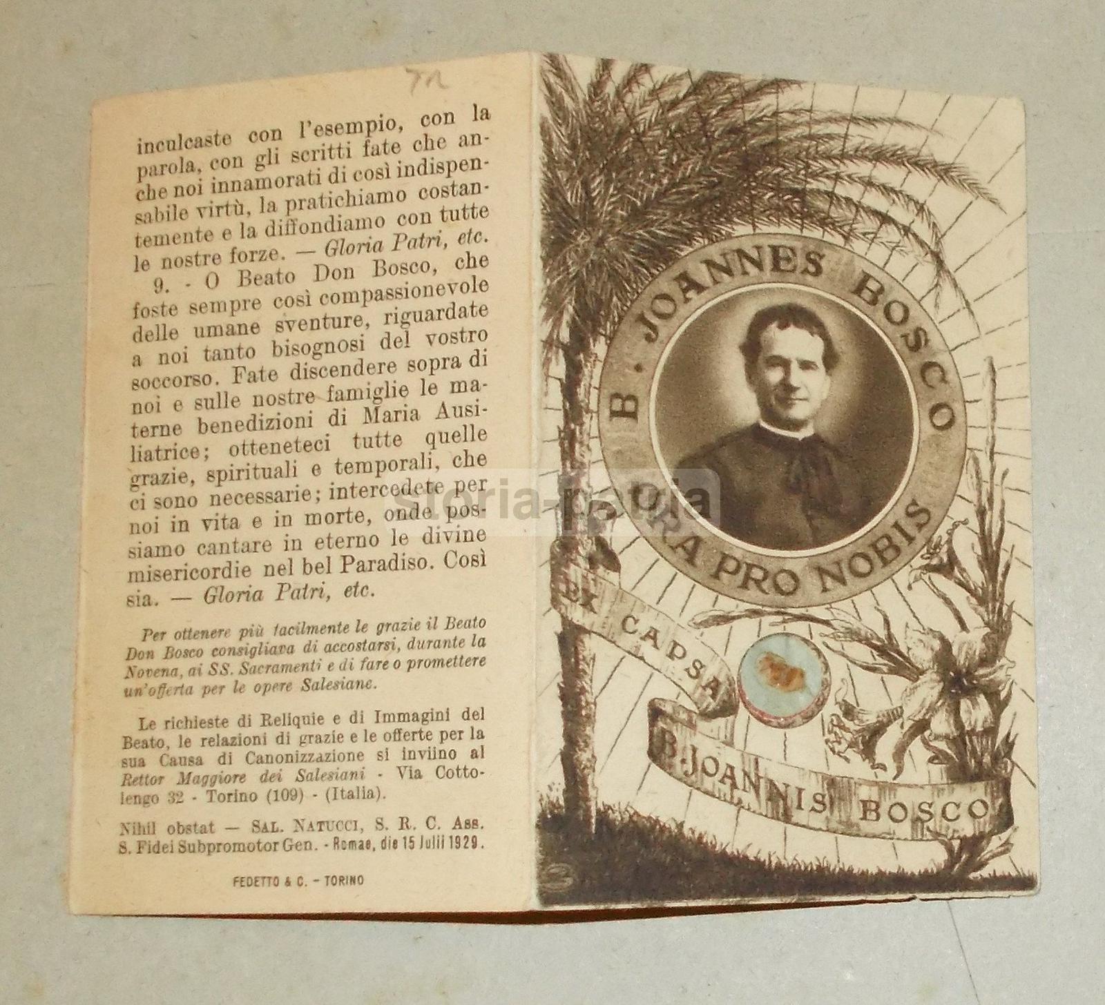 S Giovanni Bosco, Antico Pieghevole Uso Santino, Orazione, Novena, Salesiani, Torino immagine 1
