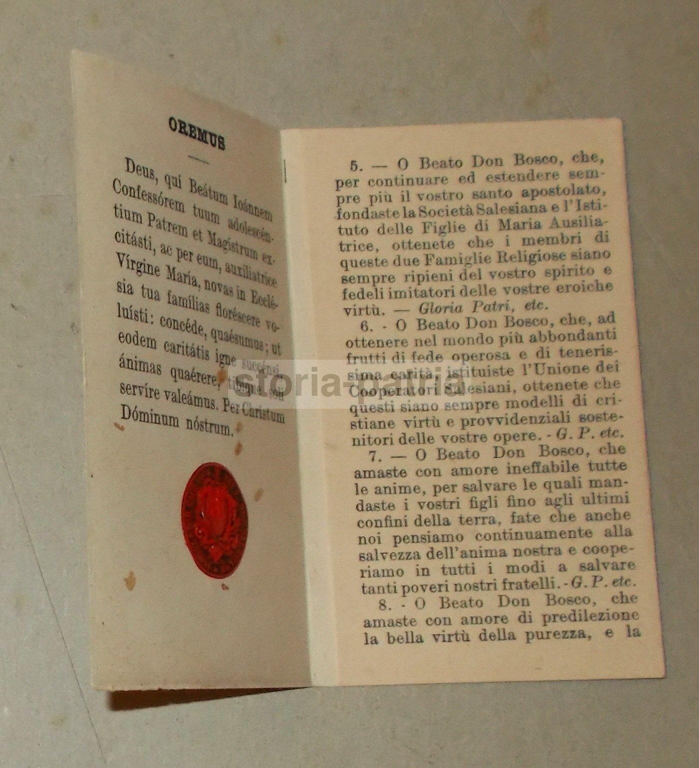 S Giovanni Bosco, Antico Pieghevole Uso Santino, Orazione, Novena, Salesiani, Torino immagine 2