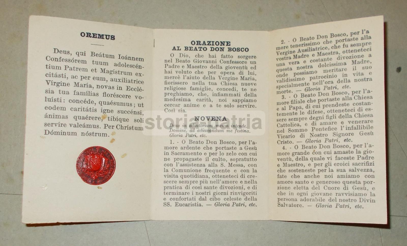 S Giovanni Bosco, Antico Pieghevole Uso Santino, Orazione, Novena, Salesiani, Torino immagine 3