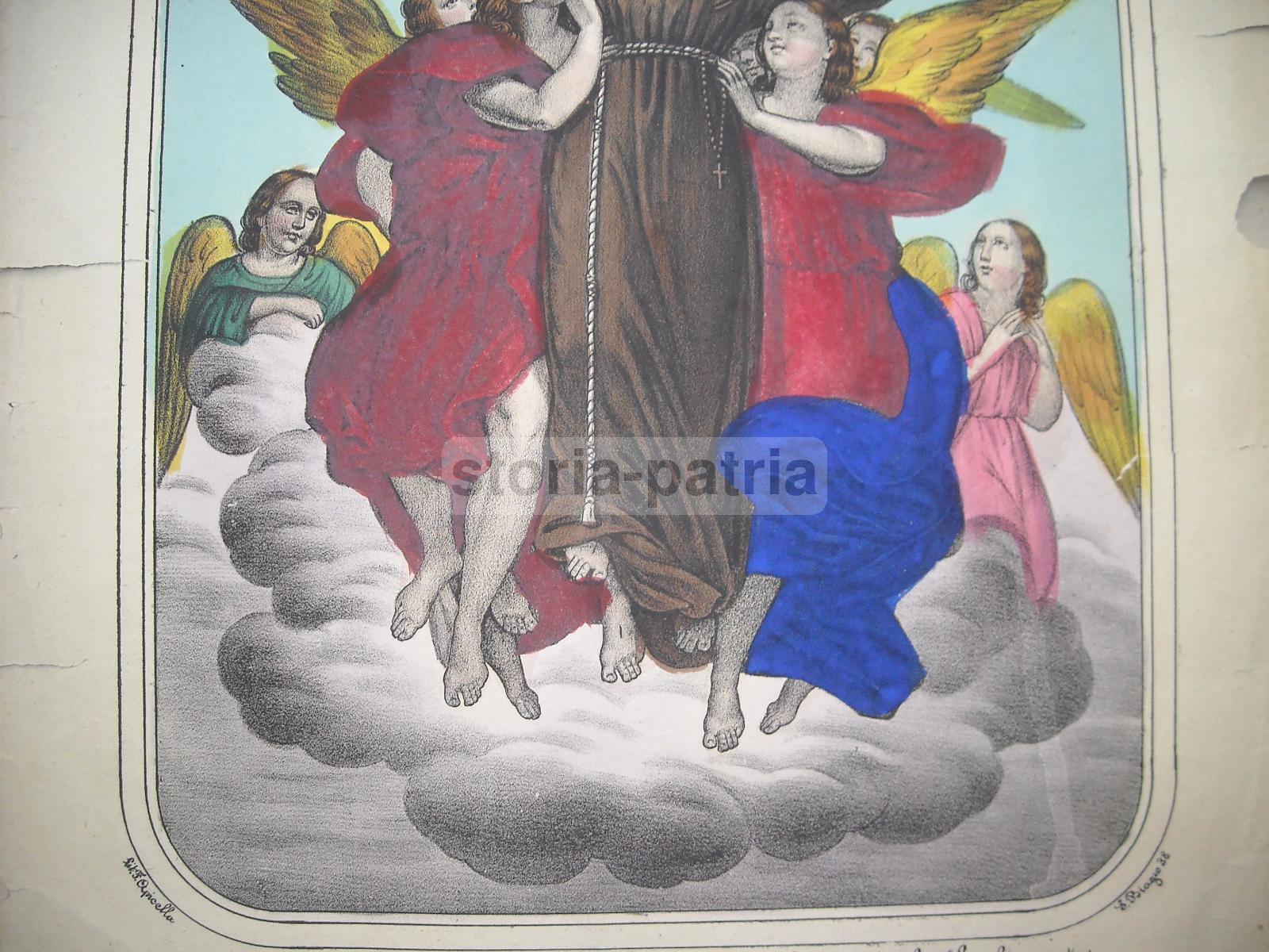 San Francesco, Bella Inusuale Stampa Devozionale, Litografia Napoletana, Apicella immagine 1
