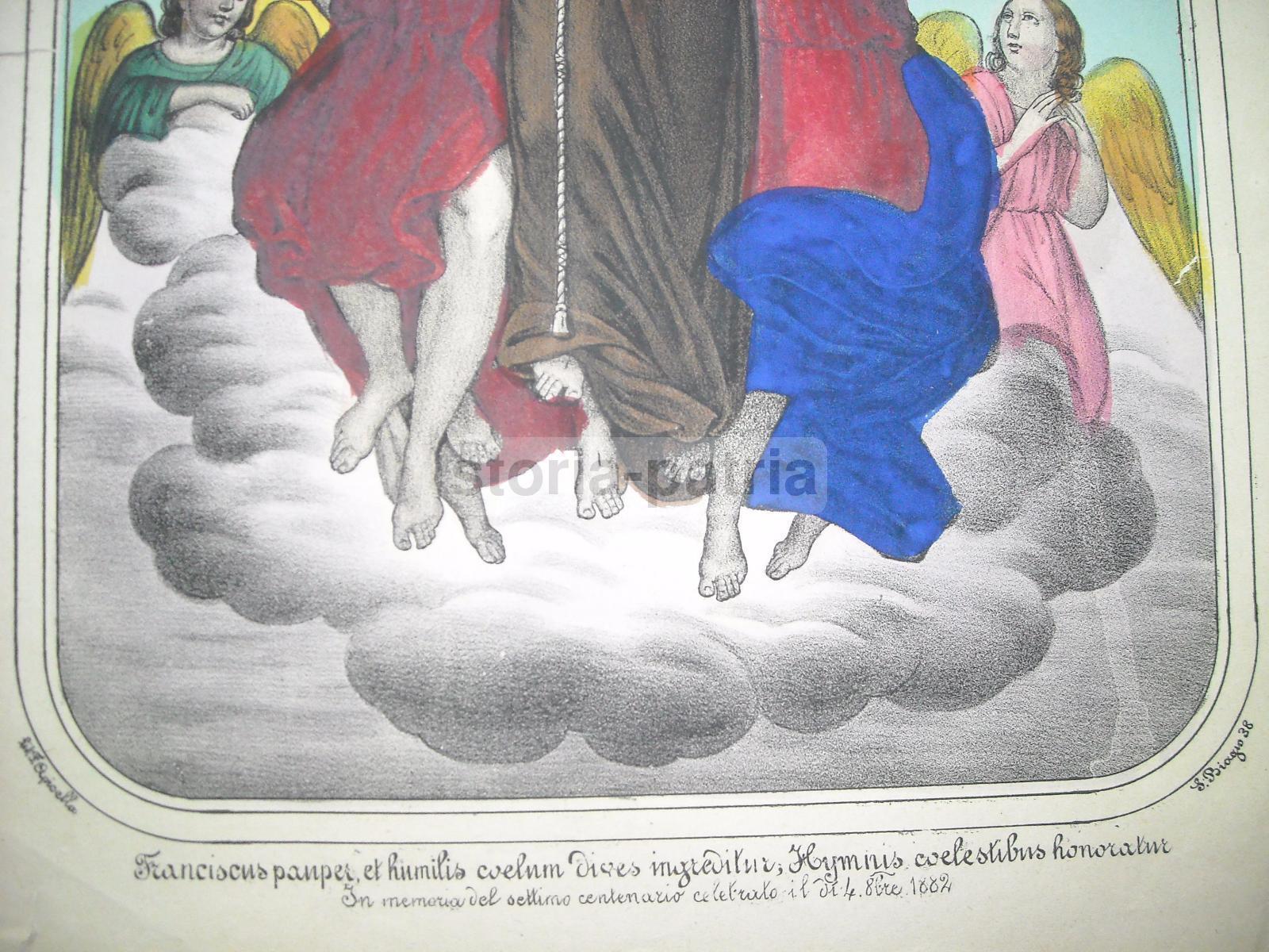 San Francesco, Bella Inusuale Stampa Devozionale, Litografia Napoletana, Apicella immagine 2