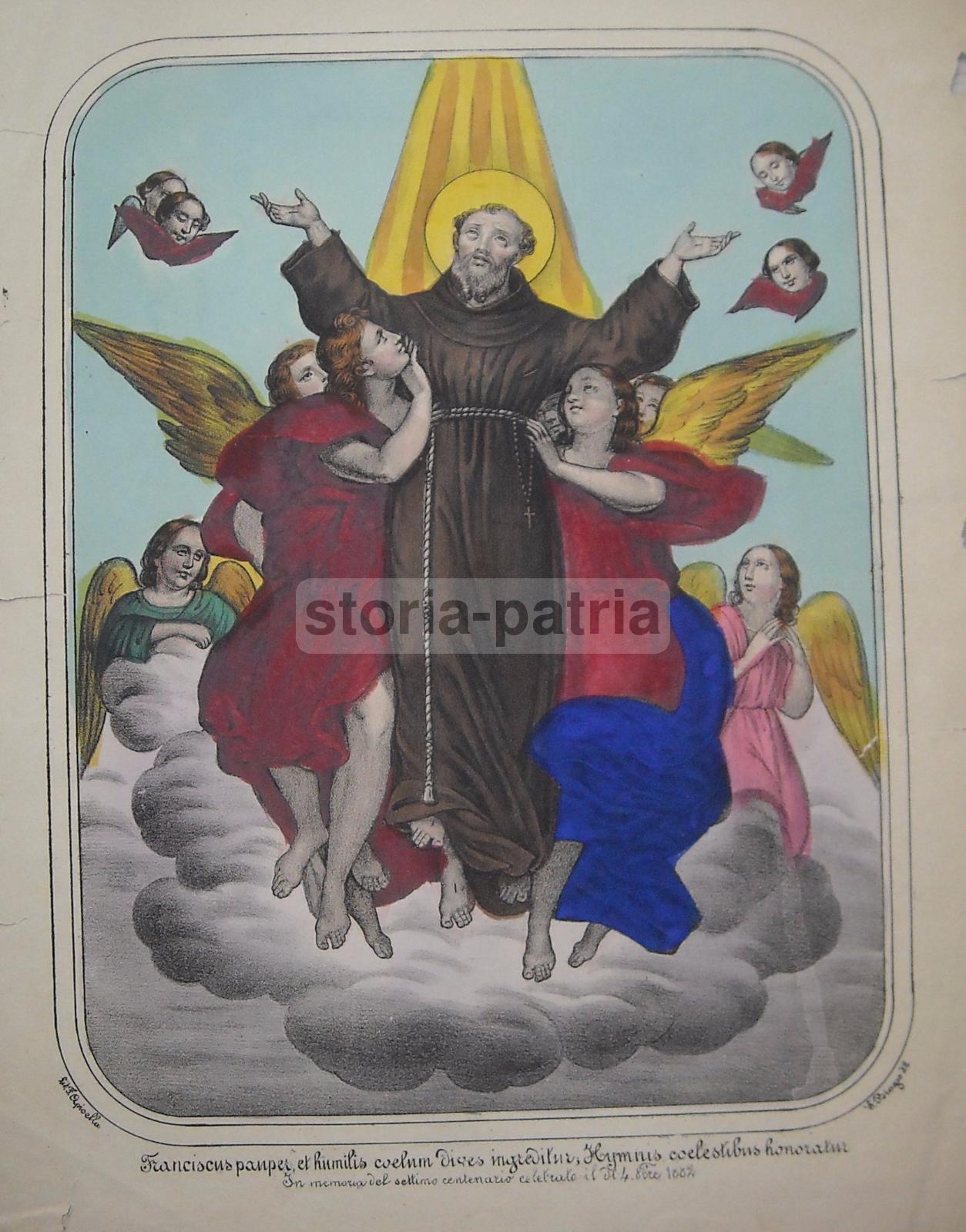 San Francesco, Bella Inusuale Stampa Devozionale, Litografia Napoletana, Apicella immagine 3