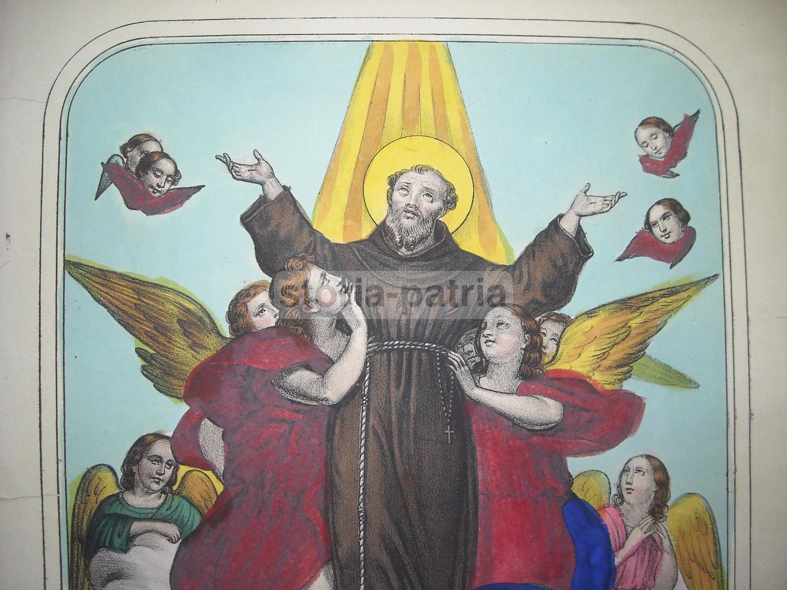 San Francesco, Bella Inusuale Stampa Devozionale, Litografia Napoletana, Apicella immagine 4